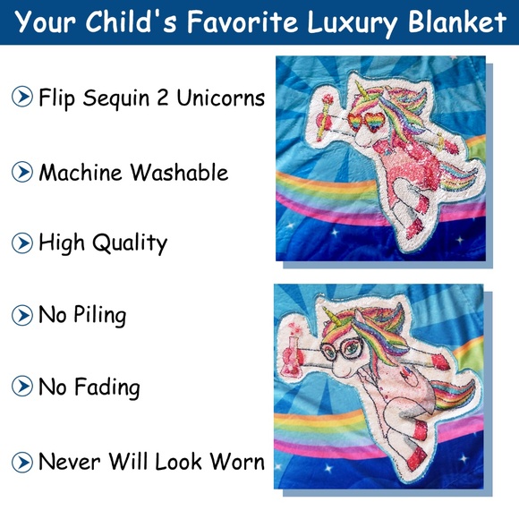 Reverse flip sequin unicorn glow dark blanket thro - Picture 3 of 8